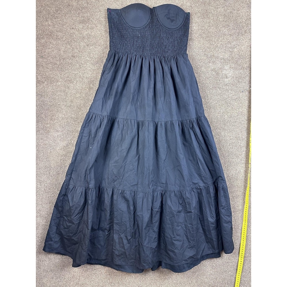 Aureum Dress Womens S Black Maxi Strapless Sweetheart Ruffle Pockets Lined